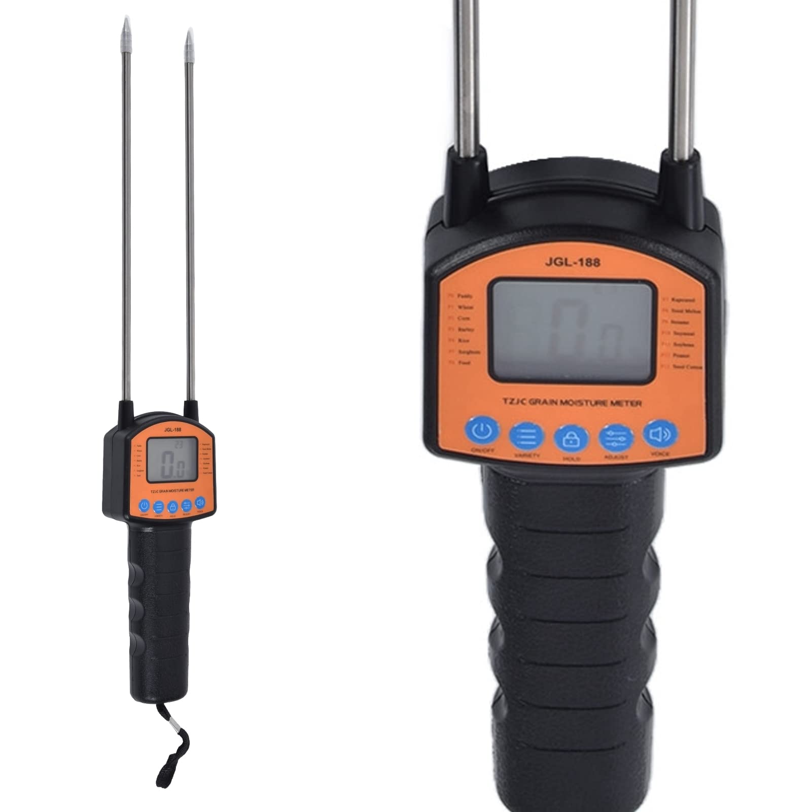 Grain Moisture Meter, Voice-Prompt LCD Backlit High Accuracy, Moisture Tester for Cereals Farmers Grain Storage & Agricultural Use