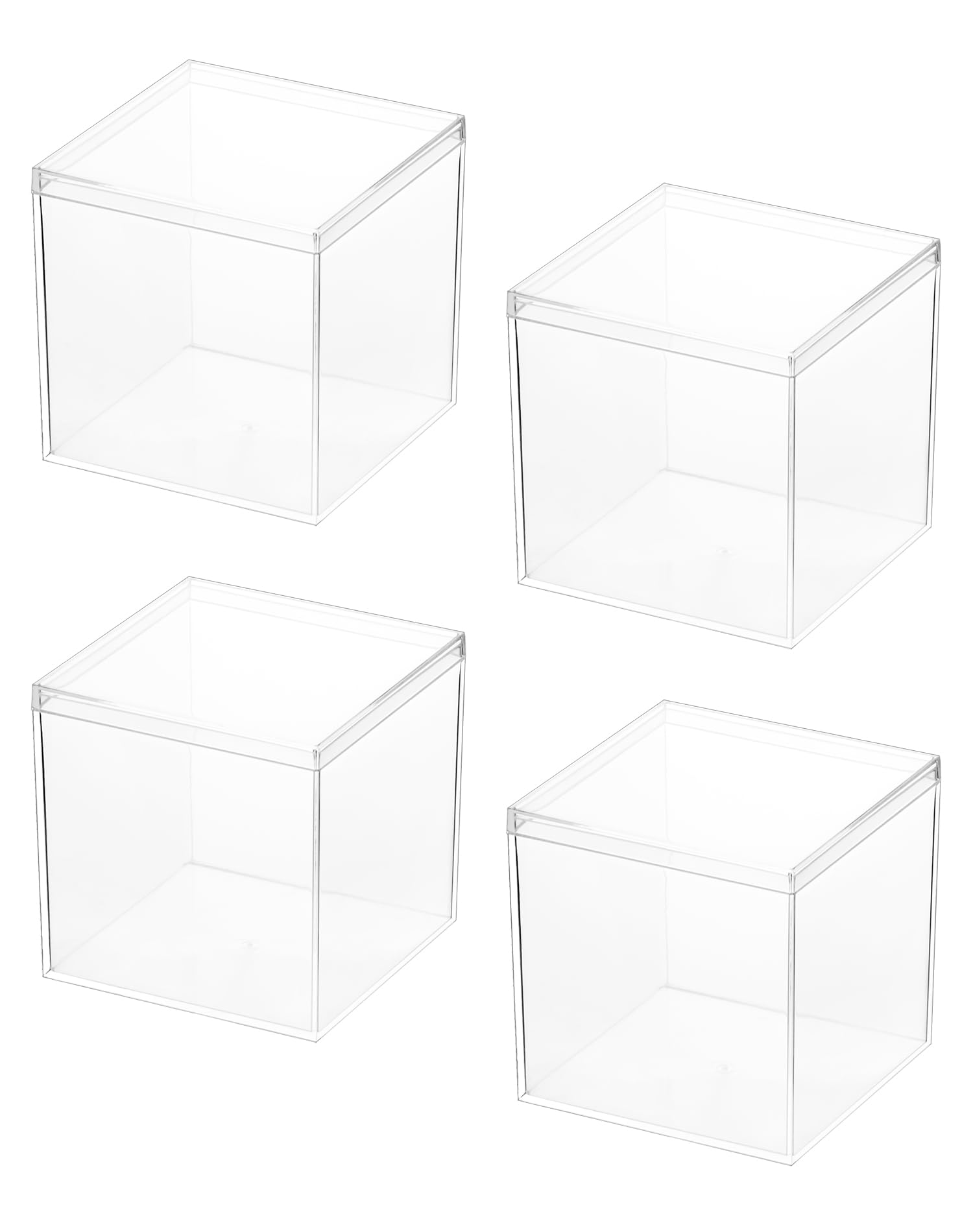 QWORK® 4 Pcs Acrylic Display Box, Storage Cubes, 10 X 10 X 10 cm, Clear Box With Lid, For Storing Candy, Hair Accessories, Toys