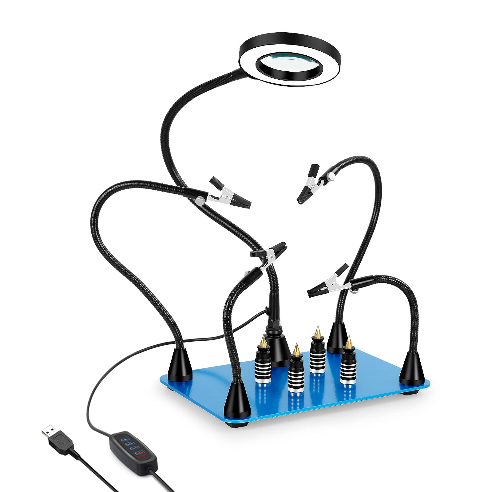 Magnetic Helping Hands Toolour Helping Hand Soldering, Third Hand with 3X Magnifier Lamp, Flexible Magnet Arms PCB Circuit Board Holder, Heavy-Duty Metal Base for Electronic Hobby Craft DIY