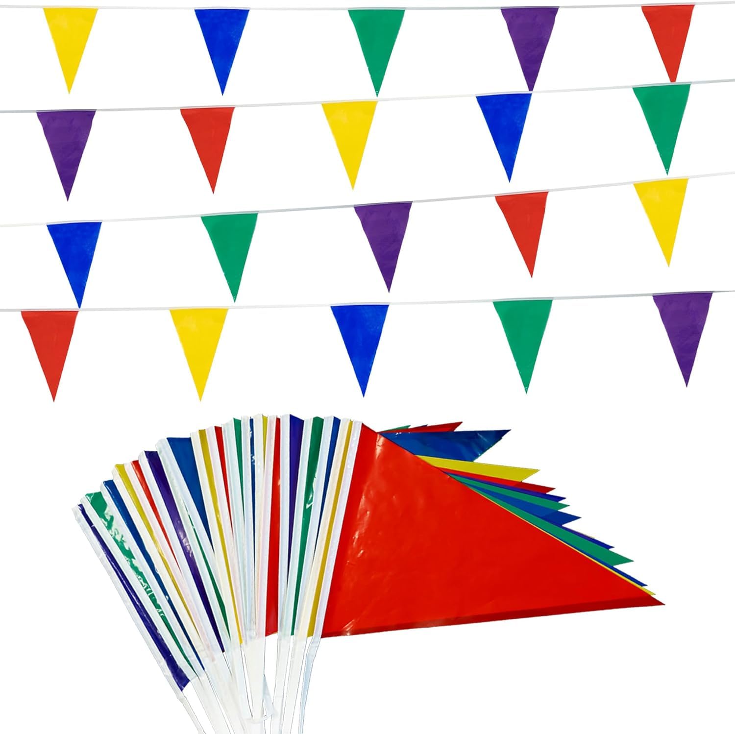 Rainbow Bunting Outdoor Waterproof - GREATRIL Multicolor Festival Pennant Flags Outdoor Party Bunting Decorations for Birthday Classroom Beach Summer Garden Mexican Carnival Decorations - 4 Packs
