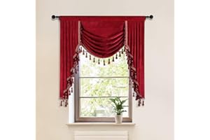 ELKCA 39Inches Burgundy Red Valance for Festival Holiday Thick Chenille Window Curtains Valance for Living Room,Rod Pocket,1 Panel