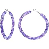 BOOZIQ Sequins Hoop Earrings for Women Bohemian Glitter Hoop Earring Shiny Hoops Dangle Earring Round Earrings Jewelry for Women