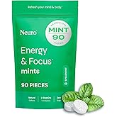 Neuro Energy & Focus Mints - Sugar Free Breath Mints with 40mg Natural Caffeine, B Vitamins & L-Theanine - Vegan Brain Supplement for Exercise, Study & Daily Focus - Spearmint, 90 ct