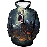 Srcnhim Men Psychedelic Dinosaur Graphic Hoodie Hoodies Colorful Animal King Pockets Long Sleeve Pullover, Small, Black