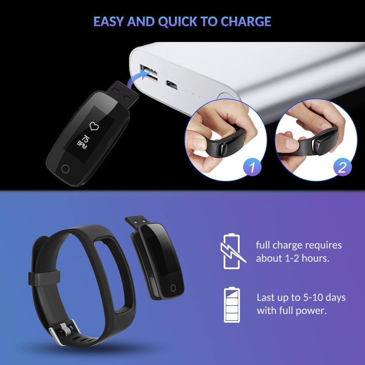 Fitness Tracker,ZoiyTop Smart Bluetooth Bracelet heart rate Upgraded Version 2017 smart wristband Sports Fitness（Purple）