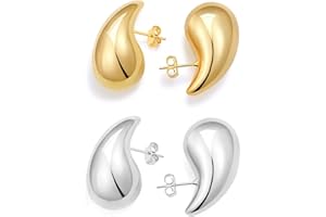 Vuleto Small/Large Drop Earring Dupes, Chunky Gold Hoop Earrings for Women Girls, 18k Gold Lightweight Teardrop Earrings Trendy Jewelry Gift