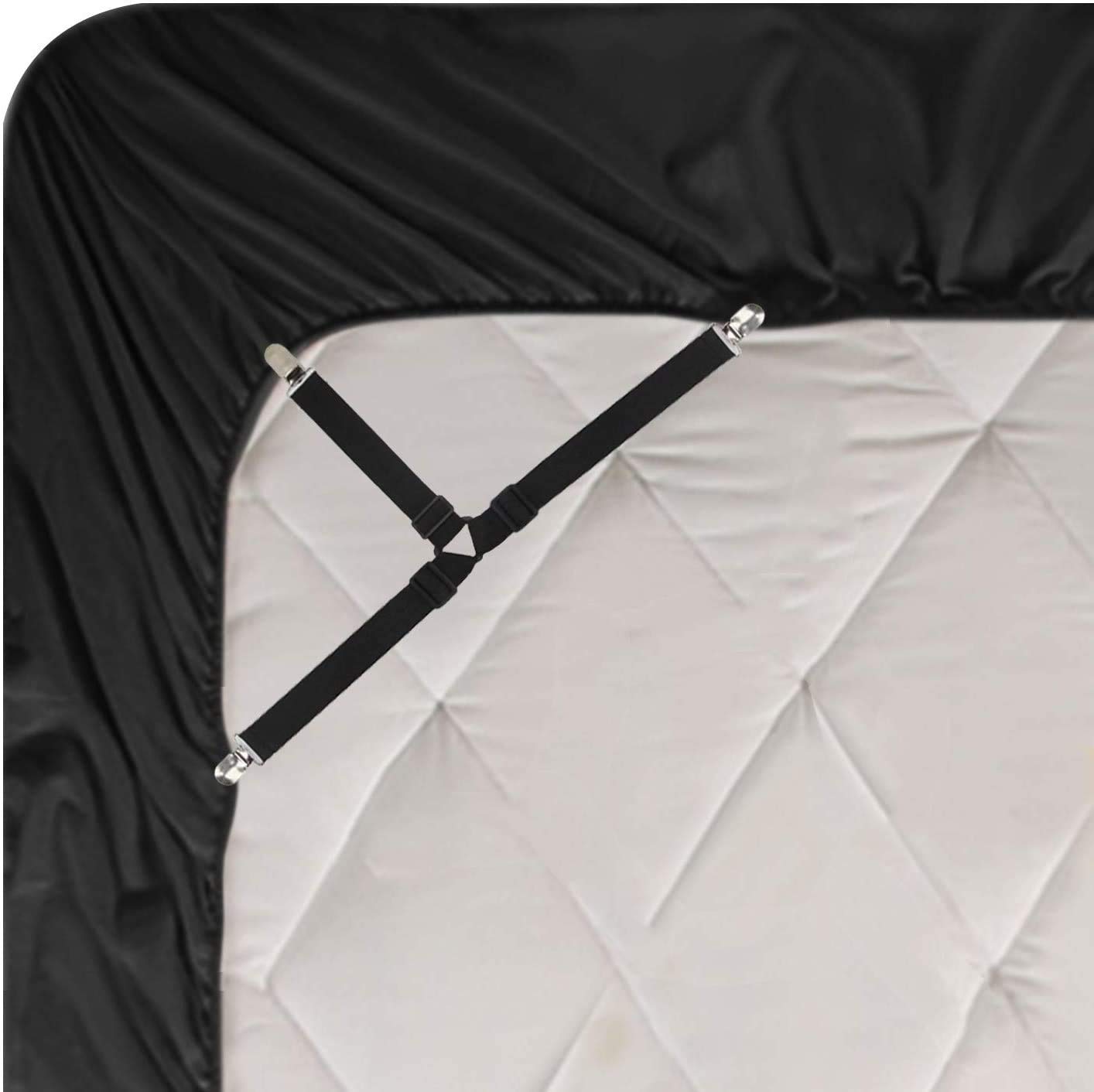 ABRUS®- 4 Pcs Bed Sheet Straps, Mattress Cover Straps, Sheet Suspenders, Fitted Sheet Clips, Mattress Straps Holder, Mattress Corner Fastener Grippers Clips Suspender Straps