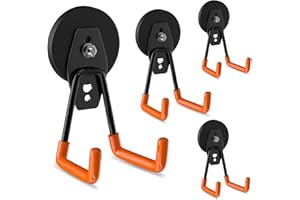 ENUODA Strong Magnetic Hooks Heavy Duty 4 Pack Magnet Garage Hook Heavy Duty Rare Earth Magnets Utility Storage Hooks for Hanging Ladder, Power Tool, Toolbox, Shovel, Broom, Extension Cord