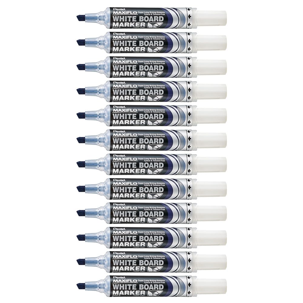 Pentel Maxiflo Dry Wipe Chisel Tip Marker - Blue (Pack of 12)