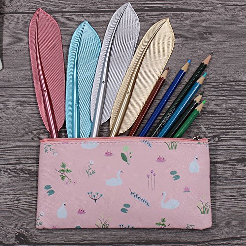 6Pcs Artificial Feather Gel Ink Pens Office Supplies Students Staionery, Black Ink, Fine Point