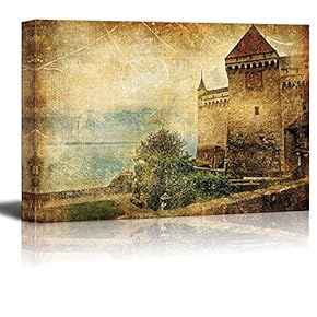 Canvas Prints Wall Art - Swiss Castle - Artwork in Painting Style | Modern Wall Decor/Home Decoration Stretched Gallery Canvas Wrap Giclee Print. Ready to Hang - 12" x 18"