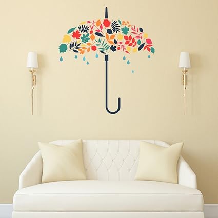 Luke and Lilly Colorful Umbrella Wall Sticker(PVC Vinyl, 80 cm x 90 cm)