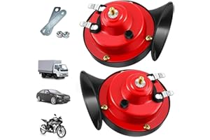 RAINYANUNITE Car Horn Electric Snail Horn - 2PCS 300DB Super Loud Train Horns High Tone/Low Tone Twin Horn Kit,for Any 12V Vehicles Cars Motorcycle Trucks Boats Lorrys (Red)