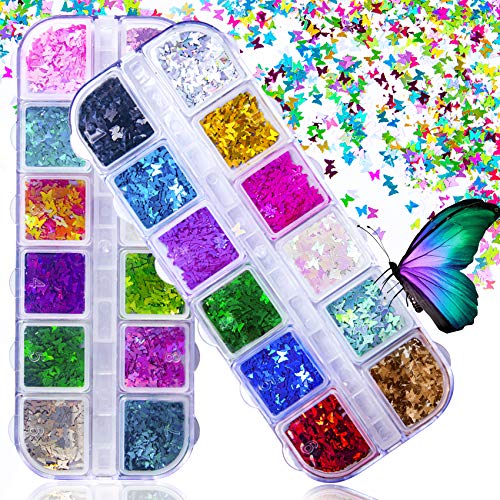 JOYJULY 3D Holographic Butterfly Nail Glitter 24 Color/Set Butterfly