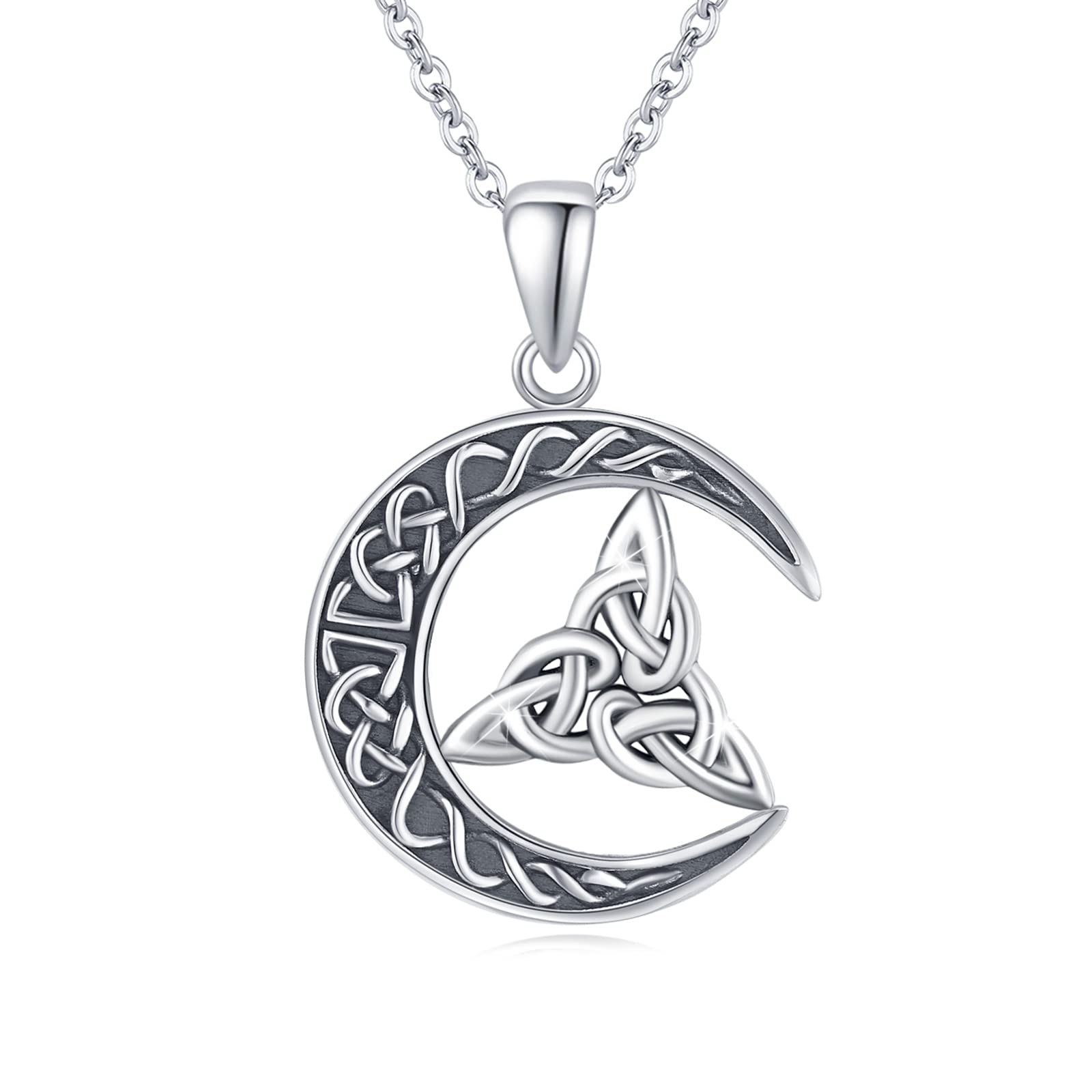 ECHOOY Celtic Moon Necklace 925 Sterling Silver Triquetra Trinity Irish Knot Pendant Good Luck Irish Celtic Knot Jewellery Gift for Women Christmas Birthday Mother's Day