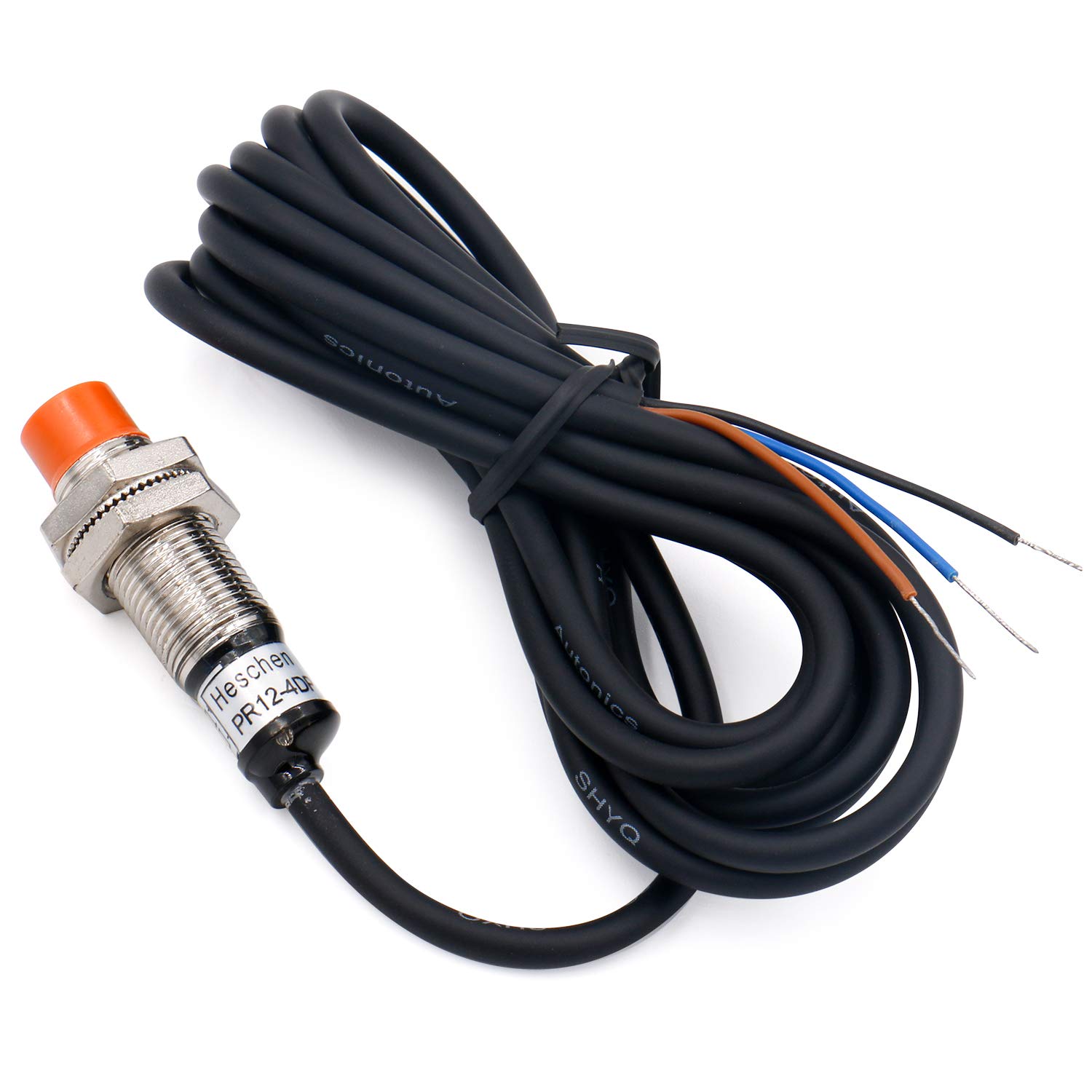 Heschen Inductive Proximity Sensor Switch PR12-4DP Cylindrical Type, 4mm Sensing, M12 Round, 12-24VDC 3-Wire, Non-Shielded, PNP NO(Normally Open) CE