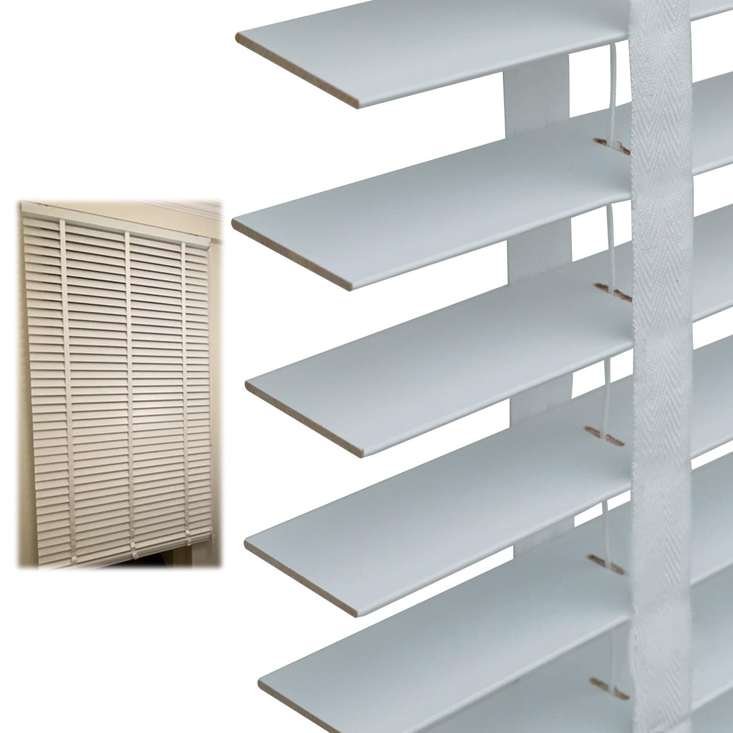 Photo 1 of ***STOCK PHOTO FOR REFERENCE ONLY***2" Slats Wood Blinds Wooden Venetian Blinds for Indoor Windows Cordless Wooden Window Blinds & Shades with Privacy Protection 20" 28" 35" 40" 43" 48" 52" 55" 62" 70" 76" Faux Wood Blind(White)