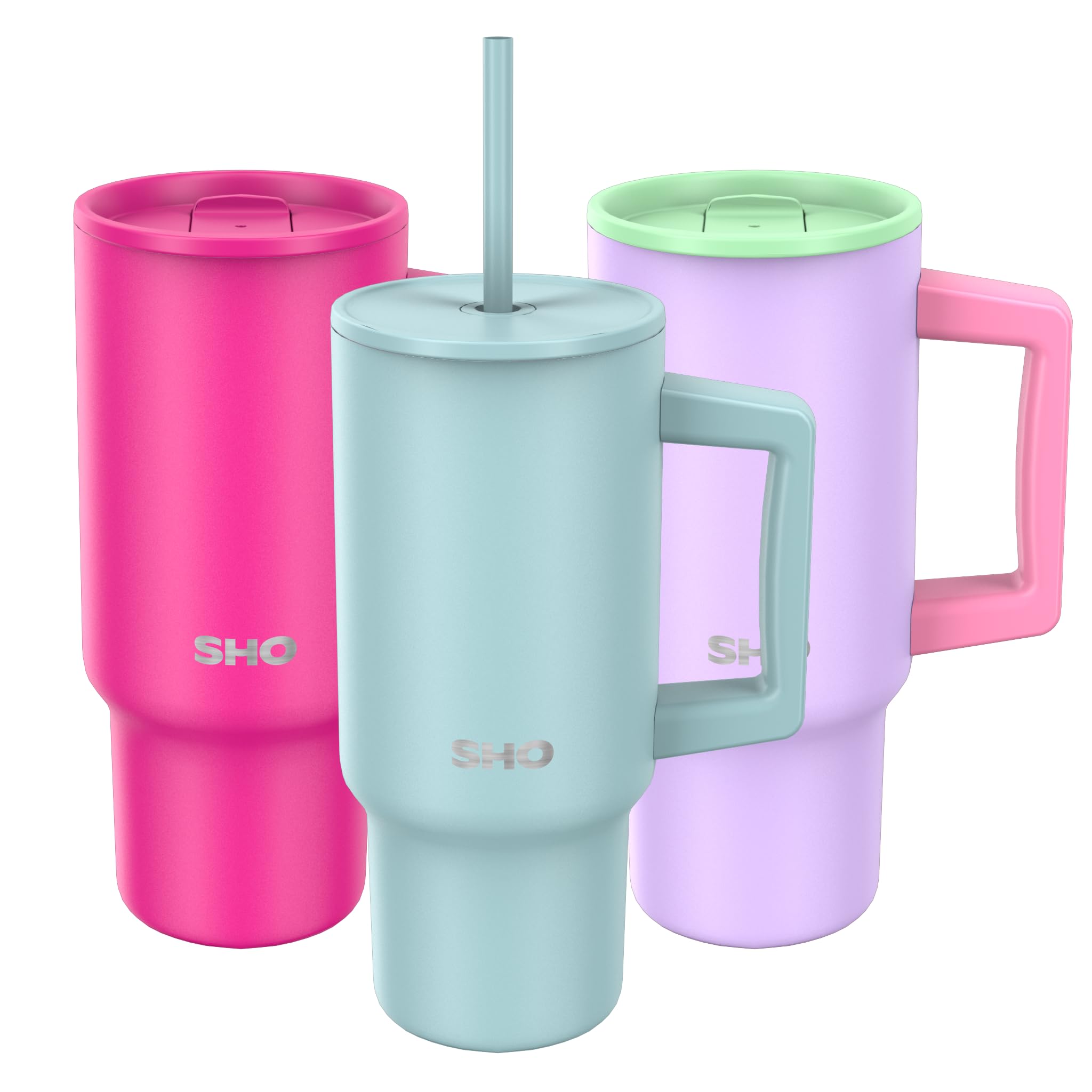 SHO XL Tumbler - Insulated Stainless Steel Reusable Water Bottle Iced Coffee Travel Mug with Handle, Straw Lid & Slider Lid - 900ml / 30 oz - Cold 24 Hours - Hot 12 Hours (Arctic Mist, 900ml)