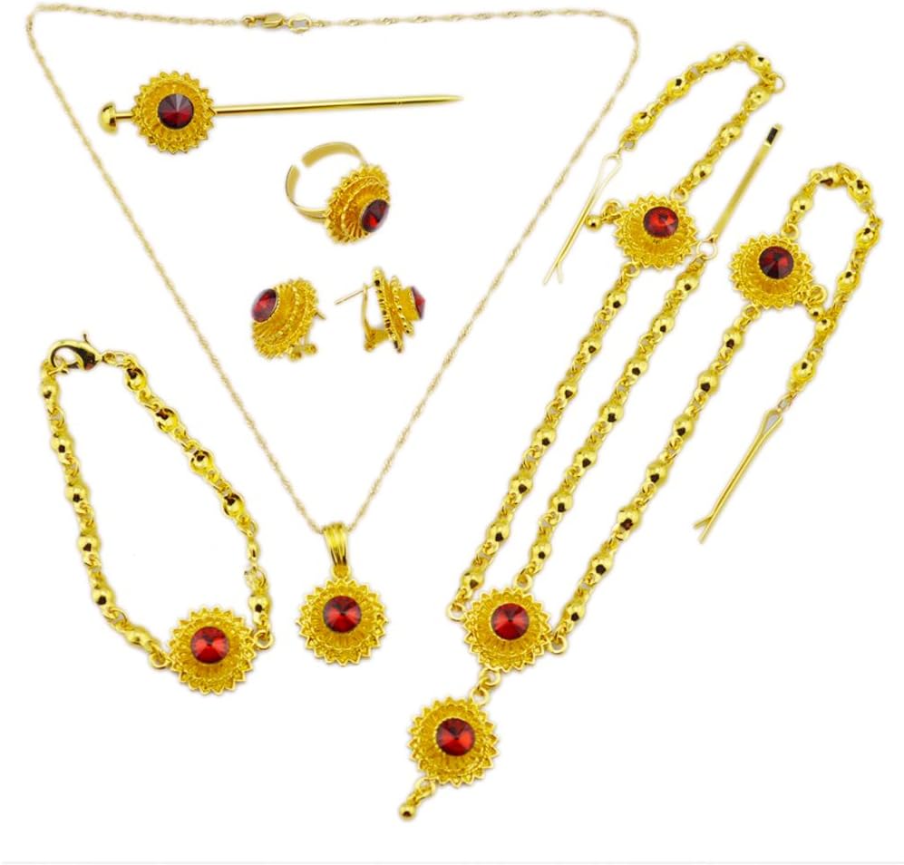 Ethiopian Jewelry Sets Gold Color Stone Jewelry Sets for Ethiopian/Eritrean/African Girls