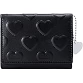 Sunwel Fashion Girls Wallet 3D Heart Embossed Cute Wallet Cash Pocket Card Holder ID Window with Heart Charm for Women (BLACK)