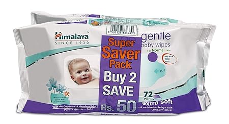Himalaya Gentle Baby Wipes - 72 Pieces (Pack of 2)