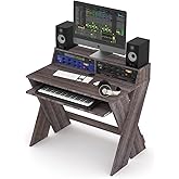 Glorious Sound Desk C Studio Workstation with Pull-Out Keyboard Compartment | Pull-out Keyboard Compartment Walnut