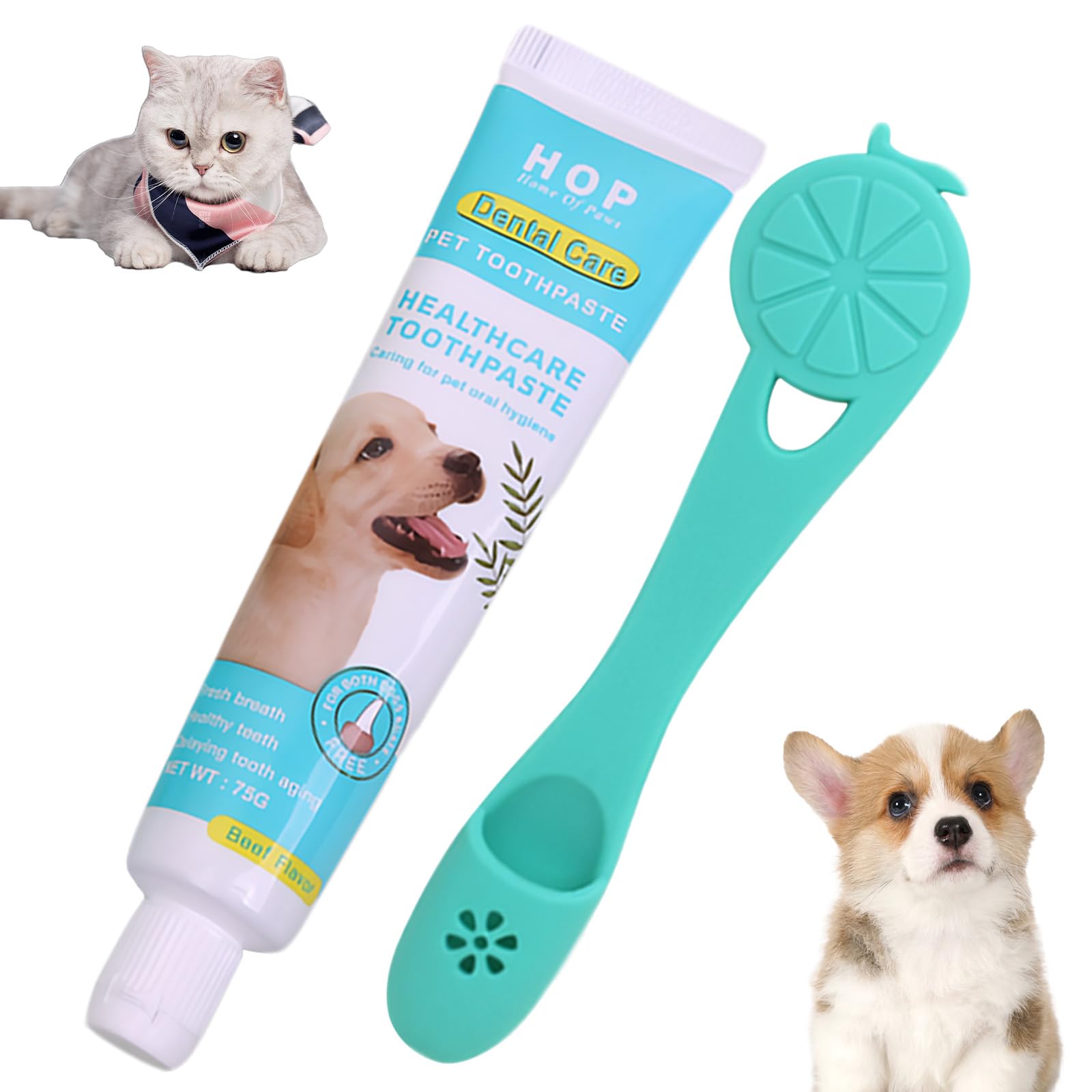 Puppy Toothbrush and Paste 2PCS Soft Bristle Dog Dental Care Kit Dogs & Cats Toothpaste and Finger Toothbrush Teeth Finger Brush with Paste Plaque Tartar Remover Breath Freshener