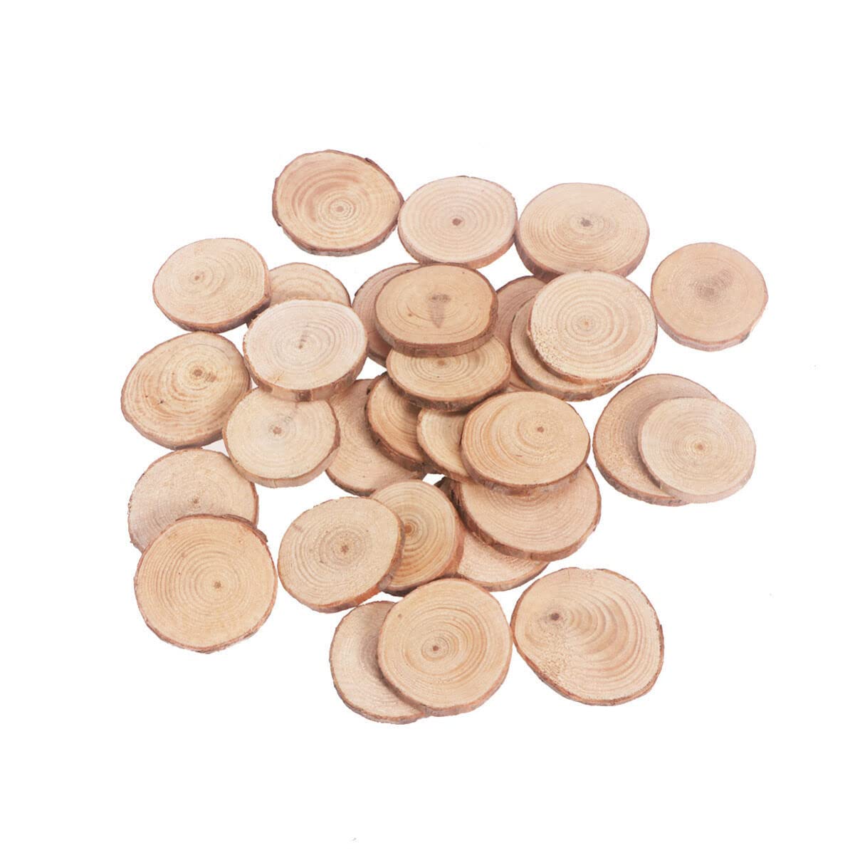 TOYANDONA 30pcs 3.5-4.5CM Unfinished Wood Slices, Natural Color Round Log Slices Discs for Arts Painting Wedding Christmas Ornaments DIY Crafts
