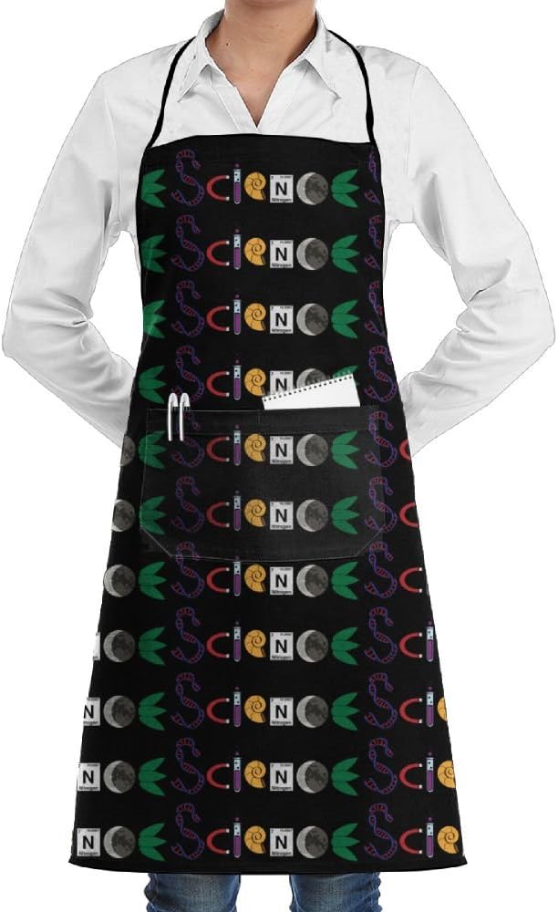 Biology Science Apron Lace Unisex Mens Womens Chef Adjustable Polyester Long Full Black Cooking Kitchen Aprons Bib With Pockets For Restaurant Baking Crafting Gardening BBQ Grill