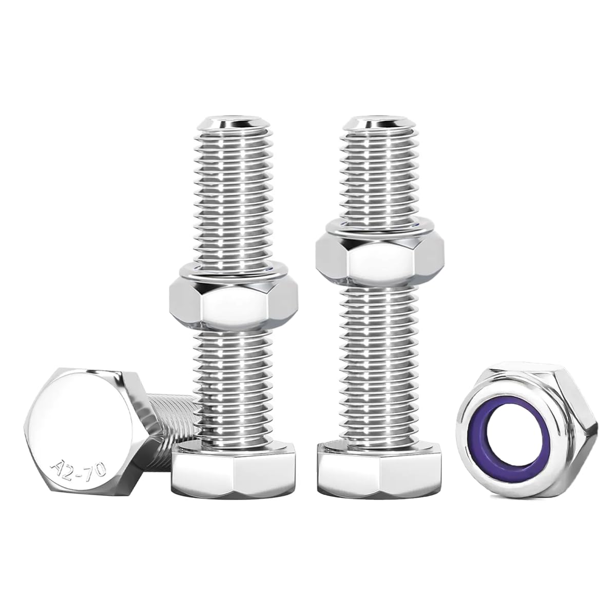 Drenky Bolts and Nuts Set, 10 Pcs M6 Lock Nuts and Bolts Assortment 304 Stainless Steel M6 x 25mm Hex Machine Screws and Nut for Machinery, Furniture, Car, Bike, Ship, 3D Printing — image 1