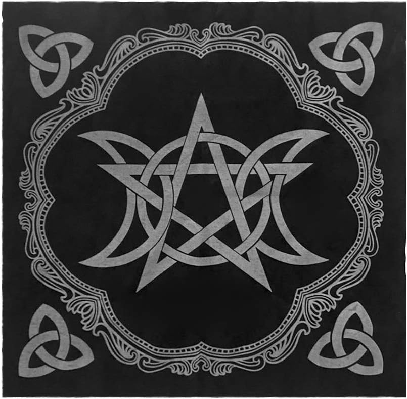 Sitonelectic Tarot Tablecloth - Mysterious Triple Moon Pentagram Altar Pattern, Tarot Cloth Soft Flannel 49x49cm (Black)