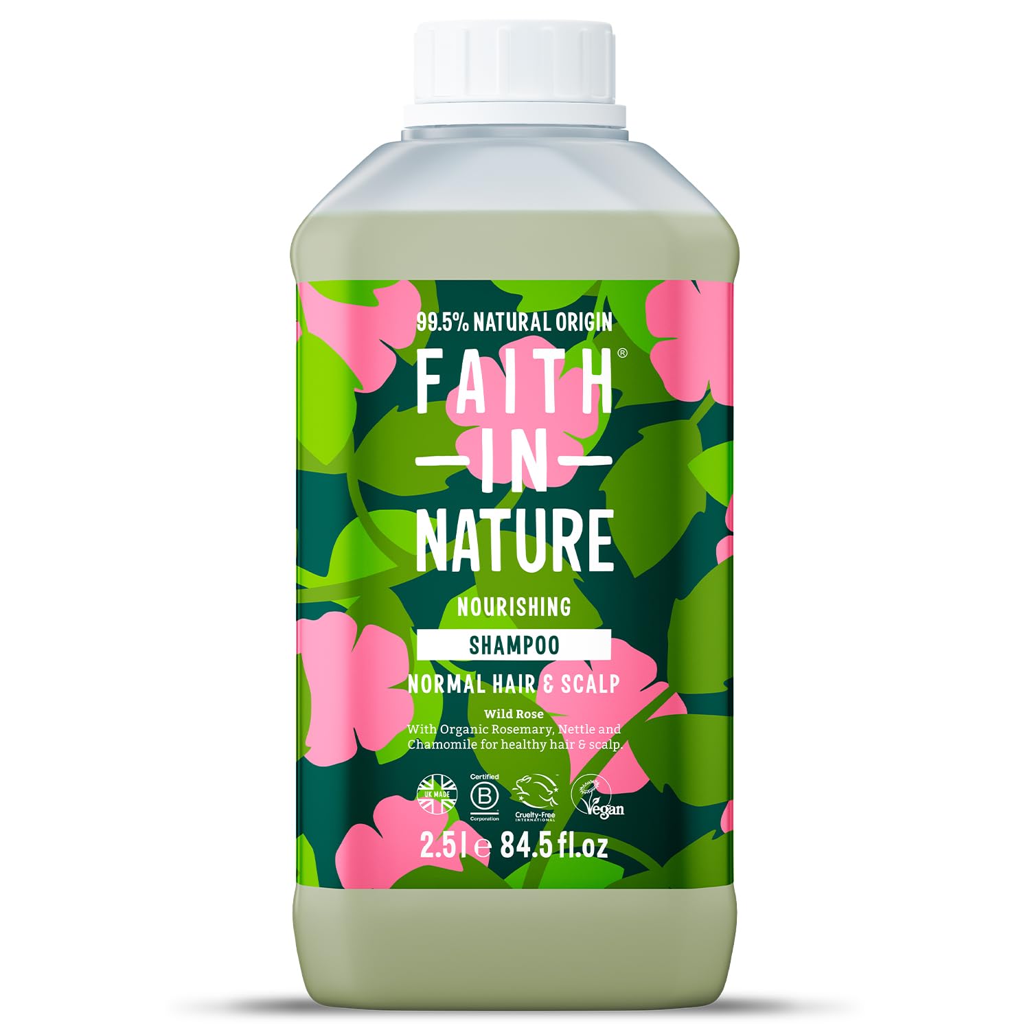 Faith In Nature Natural Wild Rose Shampoo, Nourishing for Normal Hair & Scalp, Vegan & Cruelty Free, No SLS, Silicones or Parabens, 2.5L Refill