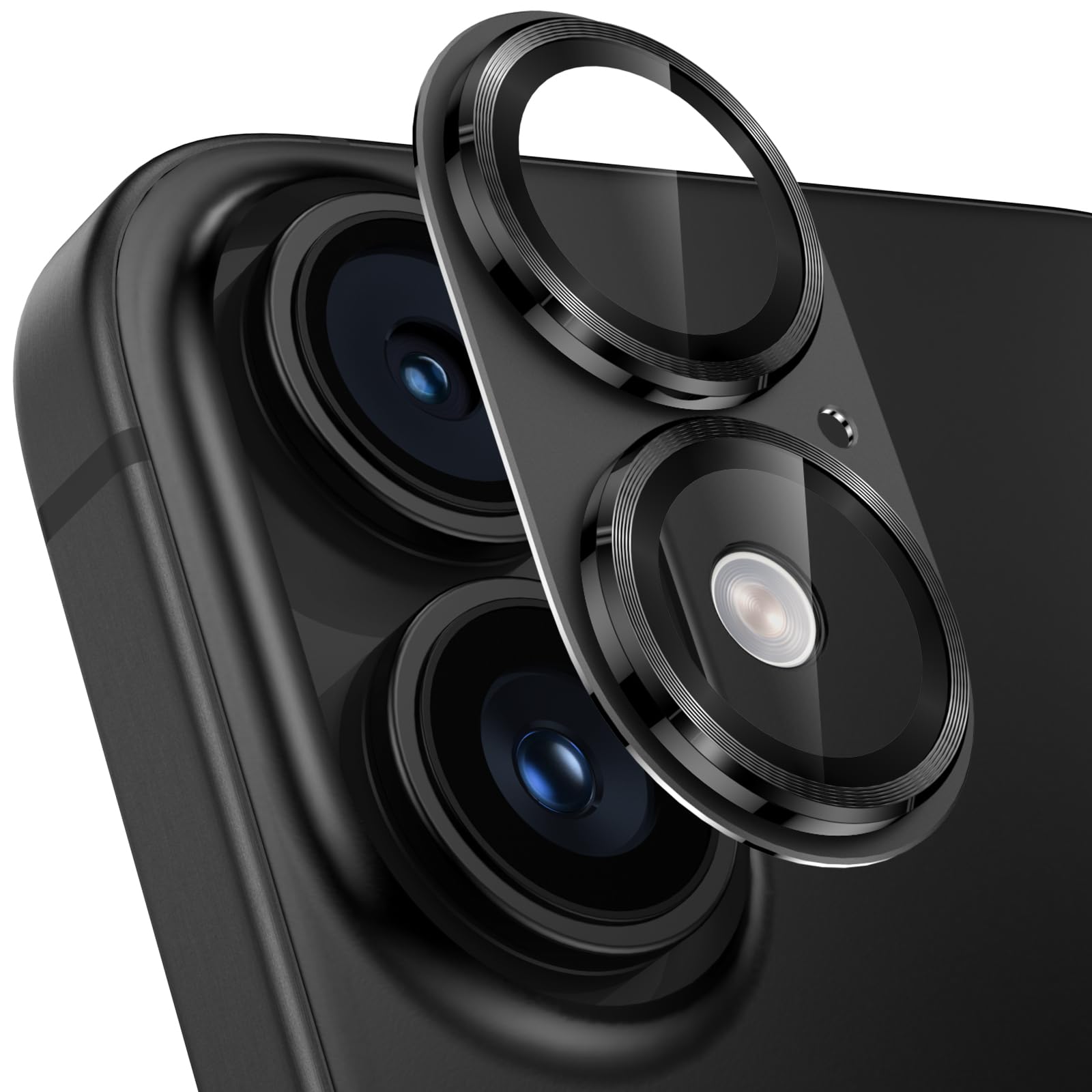カメラフイルム iPhone16/16 Plus用 カメラ保護 全面保護 9H強化ガラス アルミ合金 アイフォン16/16plus レンズカバー 耐衝撃 露出オーバー防止 黒縁取り 超高透過率 いphone16/いphone16プラス カメラカバー プロテクター ブラック の商品画像