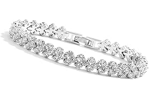 QLKILYR 18K White Gold Plated CZ Tennis Bracelet, Crystal Heart Silver Tennis Bracelet for Bridal, Wedding, Shiny Bracelet for Women 7 Inch