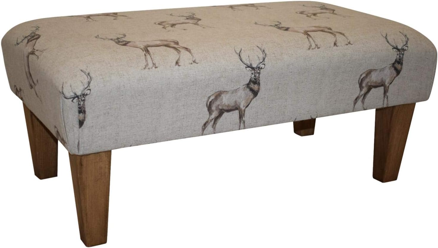 Large Stag Print Fabric Footstool On Hard Wood Straight Waxed Legs - 75cm x 46cm x 37cm