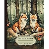 Composition Notebook: Vintage Woodland Animals Fox Illustration Journal | Watercolor Aesthetic Cottagecore for School College or Work- College Ruled
