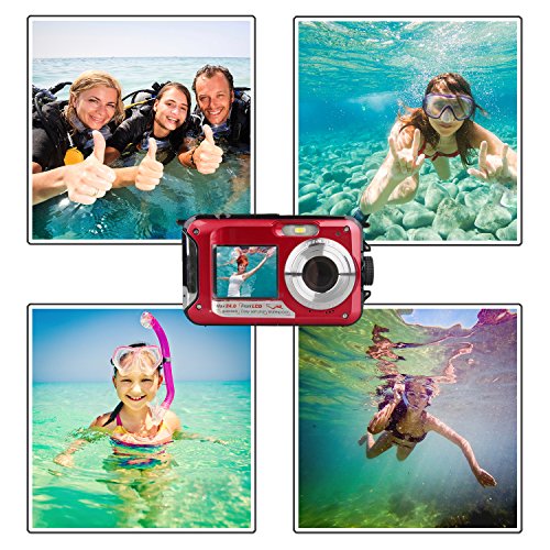 Waterproof Underwater Digital Camera,24MP 1080P Dual Screen Point and Shoot Digital Video Recorder Cameras--Red