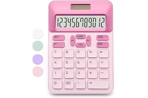 Sportsvoutdoors Pink Standard Function Calculator, 12 Digit LCD Display, Office, Home, School, Solar & AAA Battery Powered
