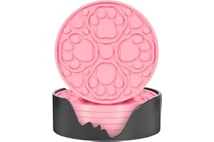 BANGKEE Pink Silicone Coasters Set of 6 with Holder, 4 Inches Coaster for Bar, Drinks, Beer, Coffee - Non Slip Decorative Cup Mat for Tabletop, Desk Decor - Dishwasher Safe