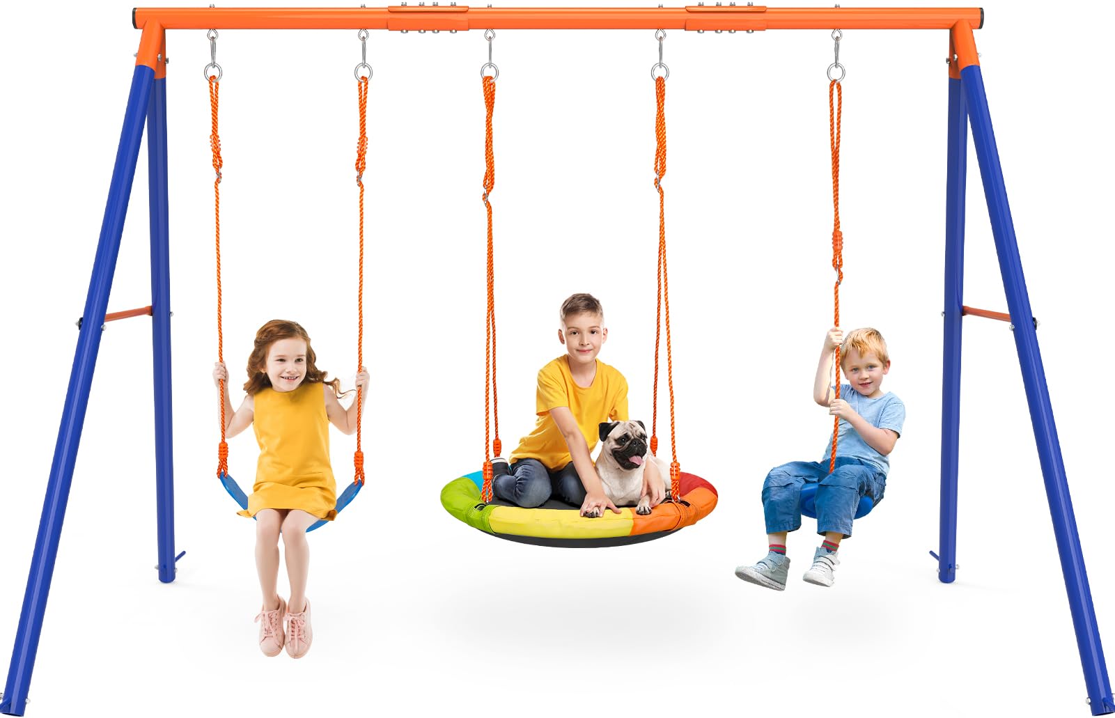 Amictoy Swing Sets for Backyard, Outdoor Toys for Kids, Heavy Duty Metal A-Frame Swing Set Holds 440 lbs with 32" Saucer Seat, 26.2" Seat and Tree Disc