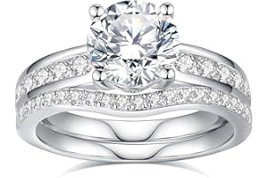 ZHOANLE Moissanite Wedding Ring Set for Women 925 Sterling Silver with 18K White Gold Plated D Color VVS1 Clarity Travel Moissanite Engagement Rings Promise Rings with Certificate