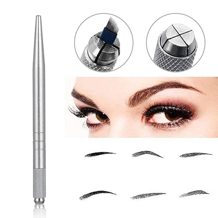 Pinkiou Augenbrauen Tattoo Stifte Handmade Microblading Stift Stirn Farbe Permanent Make-up Maschine (Silber)