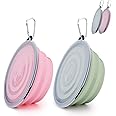 SLSON Dog Bowls Pet Collapsible Bowl with Cover Lids,2 Pack Dog Travel Bowls Portable Foldable Cat Water Dish Bowl for Pets Walking Parking Camping (Fairy Pink and Sprout Green, Large)