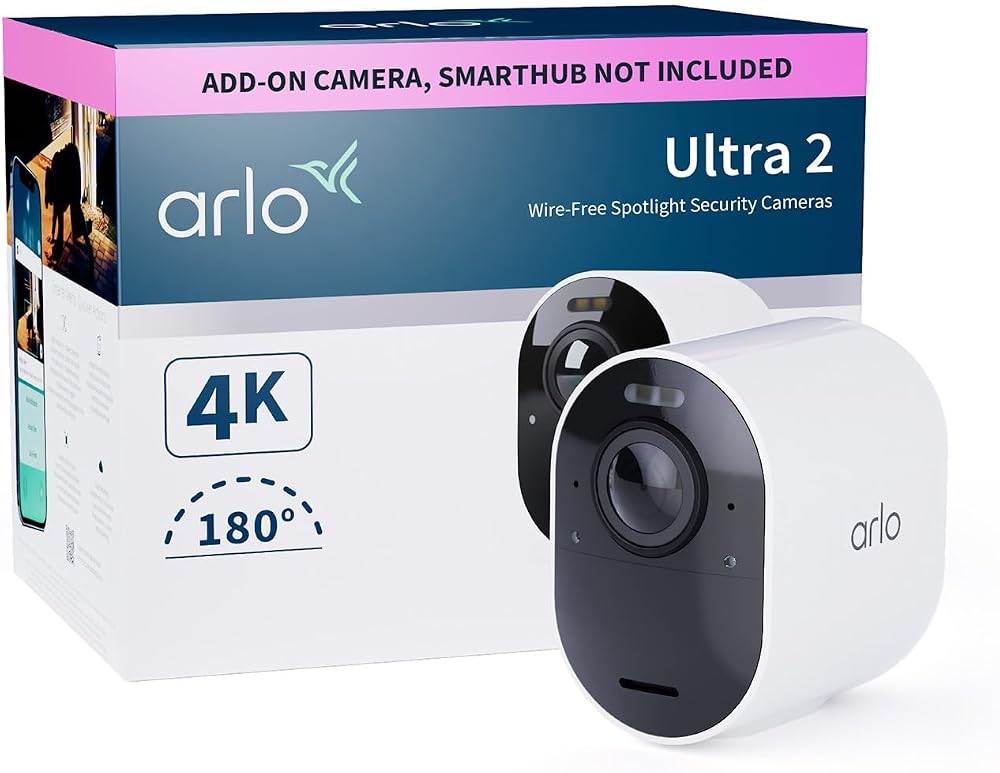 Arlo Ultra 2 Security Camera Outdoor 4K Add-on Wireless CCTV 6-Month Battery