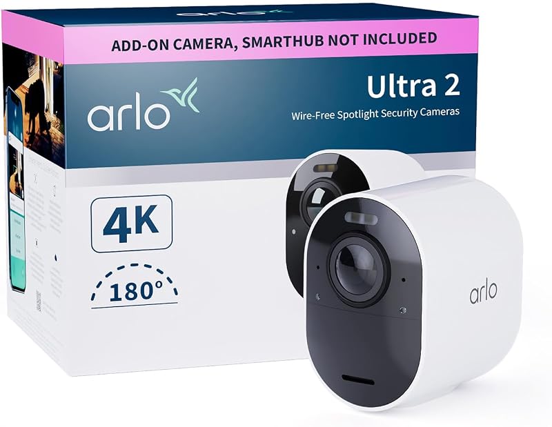 Arlo Ultra 2 Security Camera Outdoor 4K Add-on Wireless CCTV 6-Month Battery