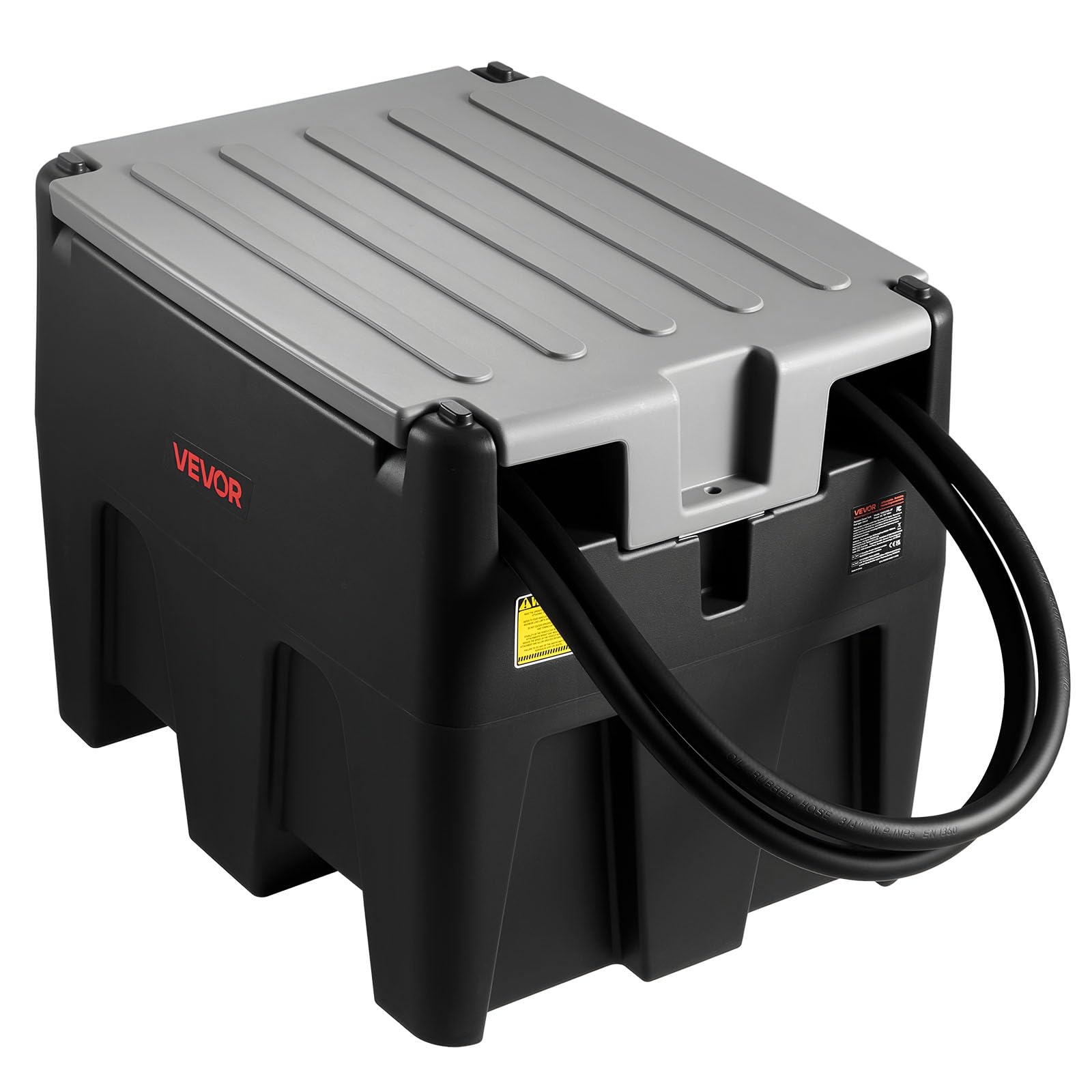 Photo 1 of VEVOR Portable Diesel Tank, 58 Gallon Capacity & 10 GPM Flow Rate, Portable Fuel Tank with 12V Electric Transfer Pump and 13.1ft Rubber Hose, PE Diesel Transfer Tank for Easy Fuel Transportation Black