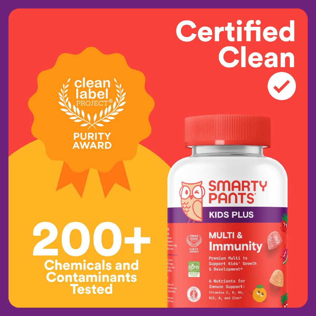 SmartyPants Kids Multivitamin & Immunity Gummies: Vitamins C, D, B6, B12, A, and Zinc for Immune Support, Biotin, Iodine, Gluten Free, Two Fruit Flavors, 60 Count (30 Day Supply)