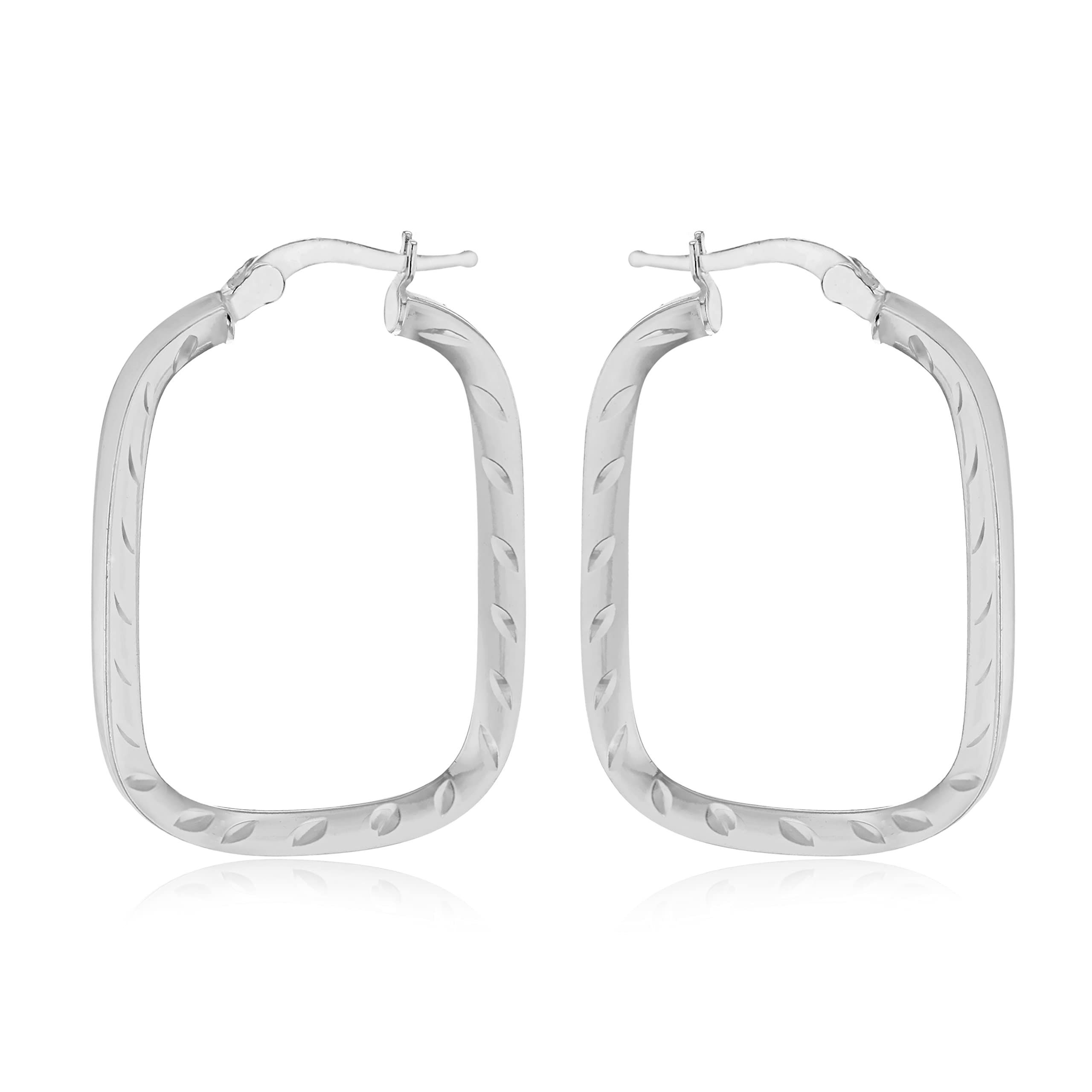 Tuscany Silver Women's Sterling Silver Patterned Rectangle Hoop Earrings