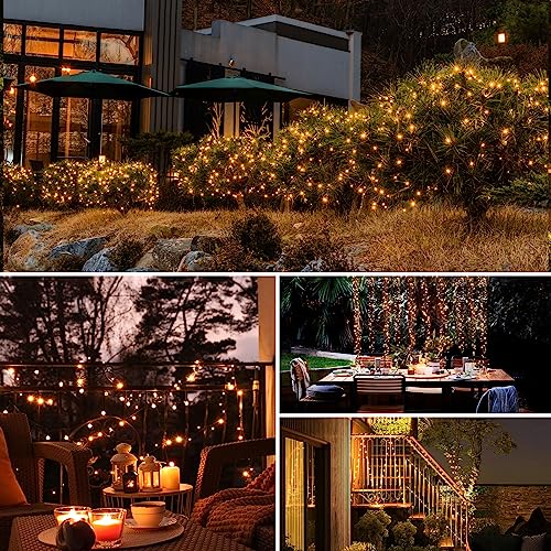 Set of 2 Solar String Lights Outdoor, Total 16 m, 160 LED, Waterproof, 8 Modes Decoration for Garden, Patio, Yard, Christmas, Wedding, Party, Warm White