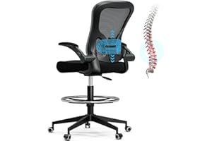 Frylr Office Drafting-Chairs Adjustable Height - Extended Height Office Chairs with Ergonomic Lumbar Support, Tall Desk Chair for Standing Desk, Counter Height Chair, ComfortLux Black